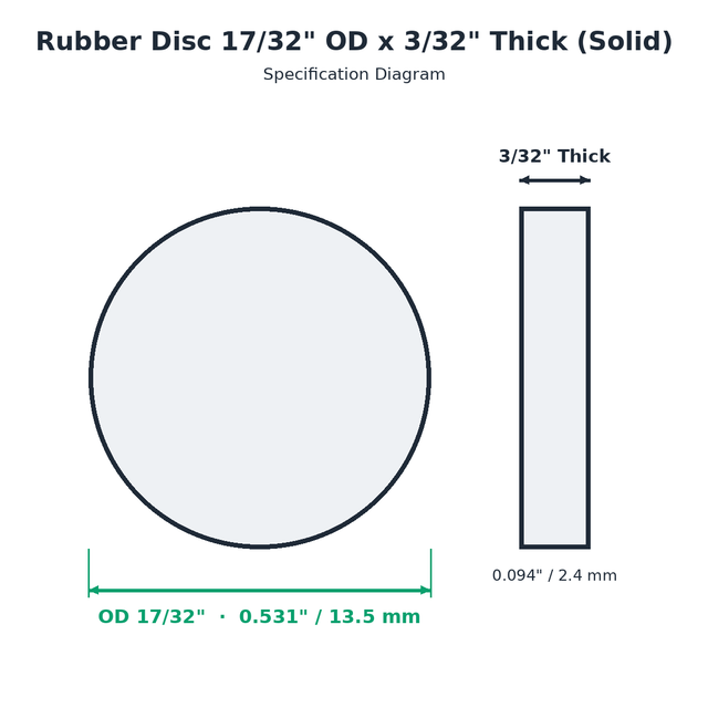 Rubber Disc 17/32" OD x 3/32" Thick (Solid) - washer spec diagram