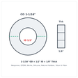 Rubber Washer 1-1/16" OD x 1/2" ID x 1/8" Thick - washer spec diagram