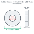 Rubber Washer 1" OD x 3/8" ID x 1/32" Thick - washer spec diagram