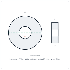 Rubber Washer 1-1/2" OD x 9/16" ID x 3/16" Thick - washer spec diagram