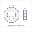 Rubber Washer 2-1/2" OD x 1-3/8" ID x 1/8" Thick - washer spec diagram