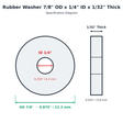 Rubber Washer 7/8" OD x 1/4" ID x 1/32" Thick - washer spec diagram
