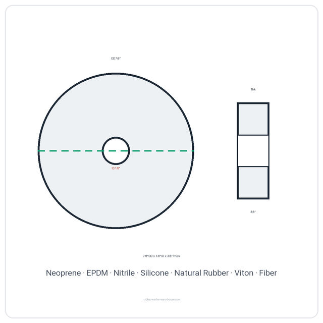 Rubber Washer 7/8" OD x 1/8" ID x 3/8" Thick - washer spec diagram